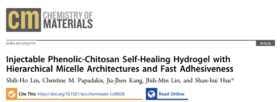 台湾大学徐善慧《材料化学》分层胶束结构和快速粘合性的可注射酚醛-壳聚糖自修复水凝胶的图2