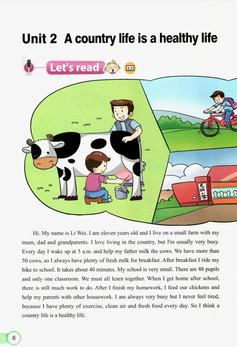 Unit 2 A country life is a healthy life(Page8) 教科版六年级英语