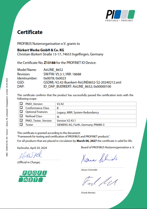 新品帶 PROFINET 系統 8652 型Burkert閥島
