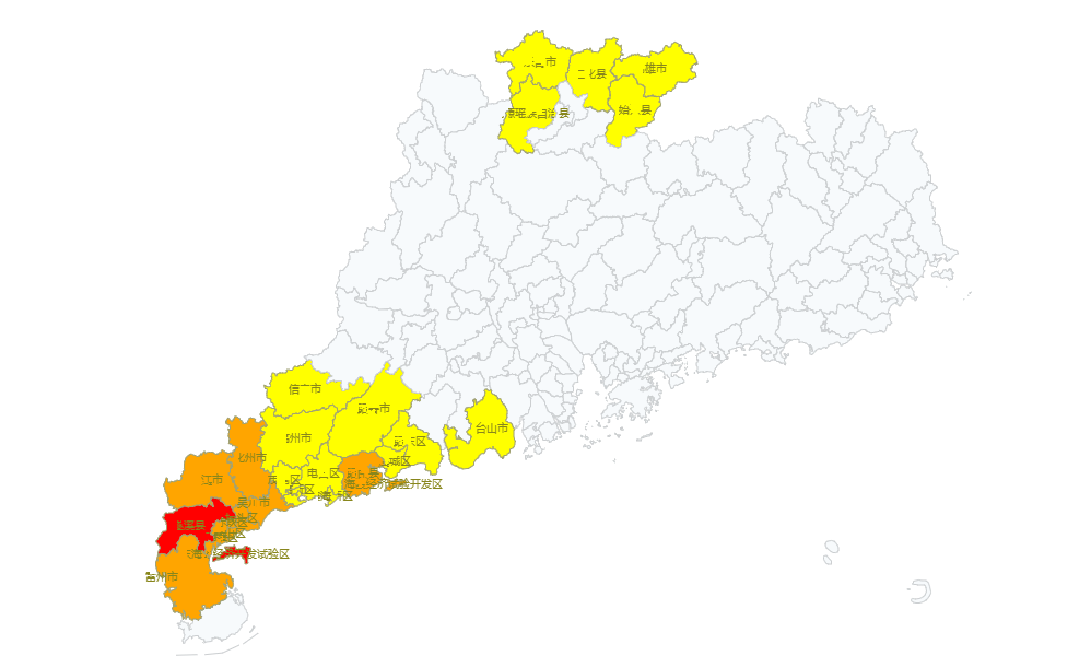 5月19日14时57分 广东省暴雨预警信号实时分布图