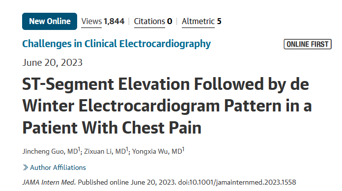 st模式是什么重磅｜郭金成教授团队于JAMA子刊发表一例由ST段抬高向de Winter模式动态演变的胸痛病例_https://www.jmylbn.com_新闻资讯_第2张