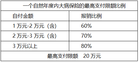 醫療保險基金支付範圍的住院醫療費用,個人起付標準及報銷比例如下