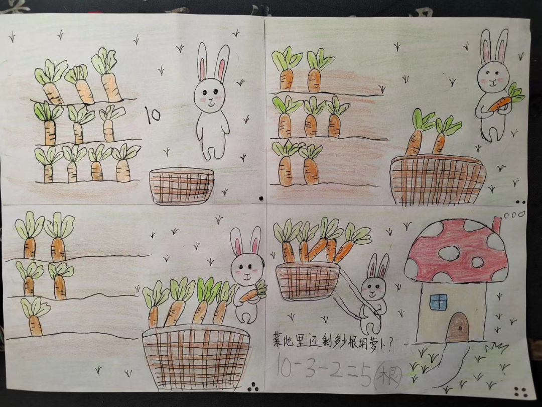 孩子们运用所学知识进行四格画创作,创作中既有生动形象的故事又有