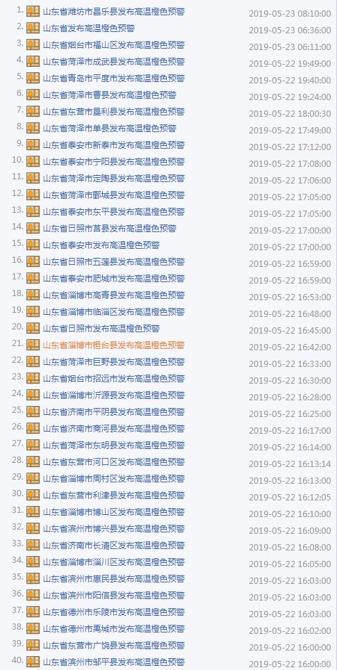 山东各地连发85个高温预警