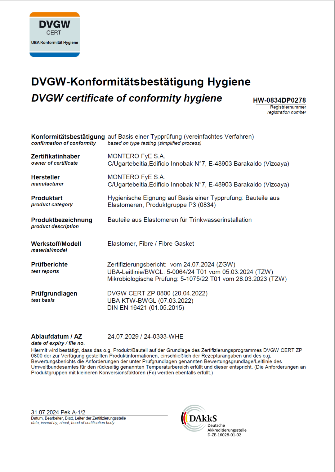 KTW-BWGL饮用水认证启用，标牌BELPA CSA-50无石棉密封材料“持证上岗