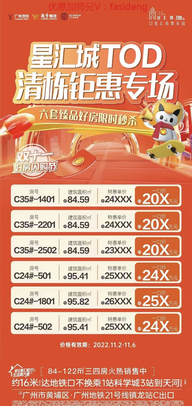 黄埔星汇城TOD：提取开启“双11”，放出6套特笋房源！