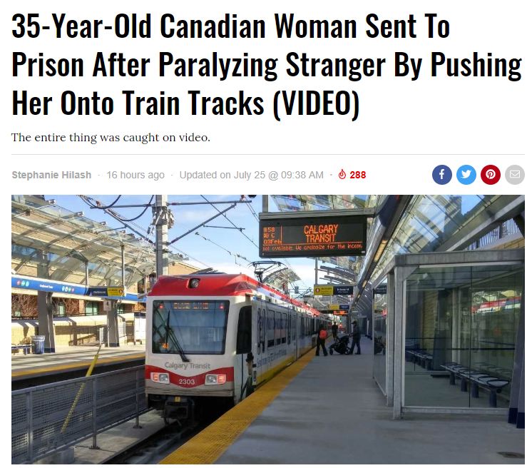 加拿大65岁老妇被黑人女子恶意推下铁轨，直接终身瘫痪！（组图） - 1
