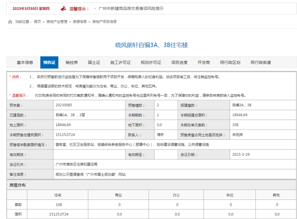 海珠保利四季和颂新领预售1张，108套房源入市！