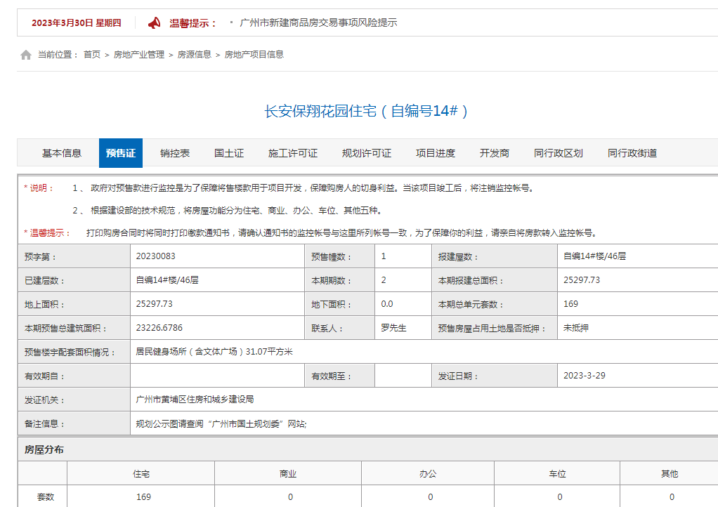 黄埔保利翔龙天汇新获预售证一张，169套新房源入市！