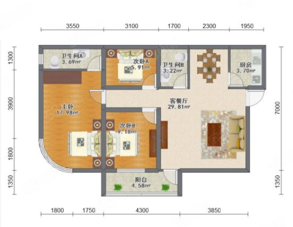 天河北总价725万三房 |  太阳广场，113平三房，花园小区、近地铁