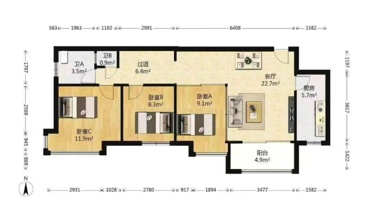 天河北二手房出售， 银汇华庭，97平，总价878万！