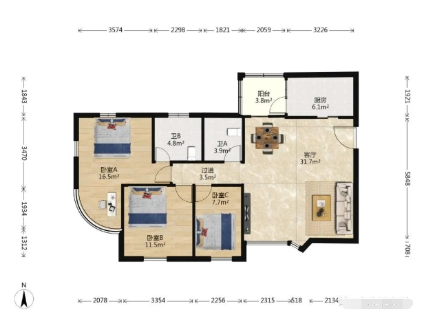 广州天河北二手房出售，东方之珠花园，123方，总价1040万！