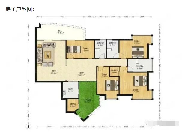 天河北富力天河华庭，188平方，东南北向4房2厅3卫，2200万！