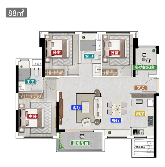 珠江花城全新建面约88平户型已推出 总价仅450万起