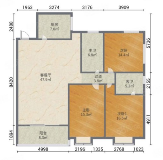 天河北总价1200万三房 |  金海花园，117平三房，近地铁、急售！