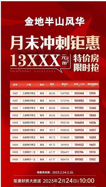 增城金地半山风华推10套特价房 1.2万/㎡起