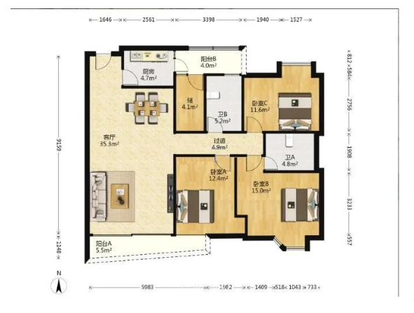 天河北总价1100万 | 天誉花园，139平，花园小区、产权清晰、业主急售！