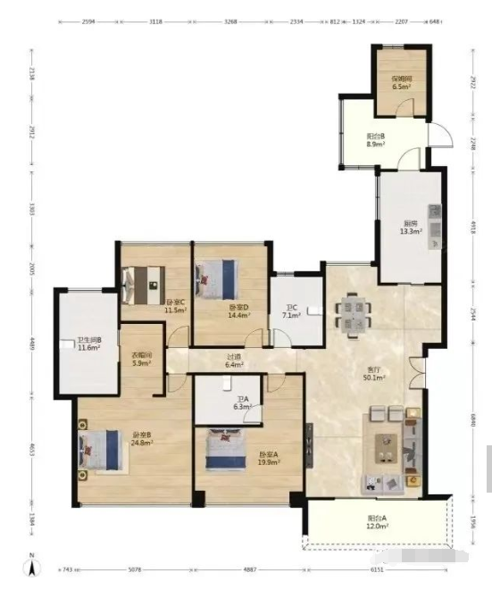 广州天河北二手房出售，峻林，262.46平方，5房2厅3卫，仅售4300万！