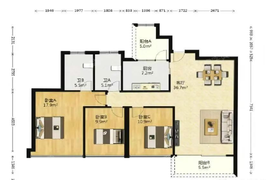 天河北总价2100万 | 峻林，139平，户型方正、采光通风良好、居住适宜！