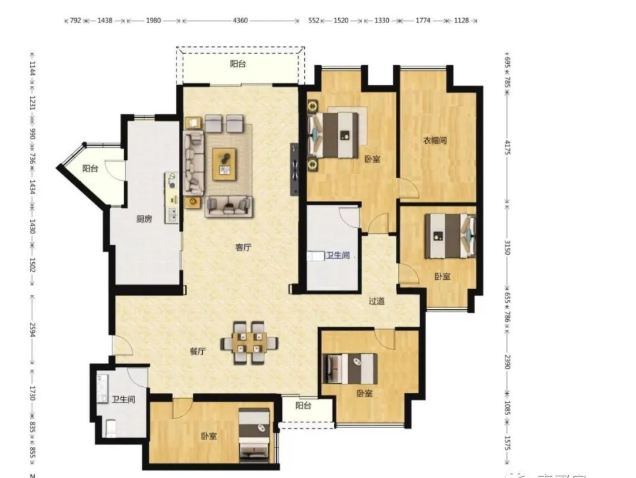 天河北总价2298万 | 伊顿18，203平，厅出阳台、南北对流、通风采光非常好！