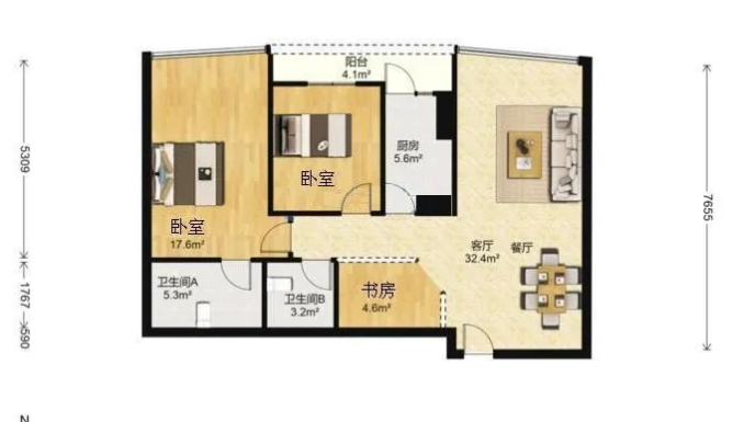 天河北总价780万 | 天誉花园，110平，满5*、税费少、产权清晰！