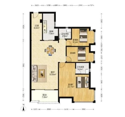 天河北总价1260万 | 伊顿18，124平三房，厅出阳台、高层视野好！
