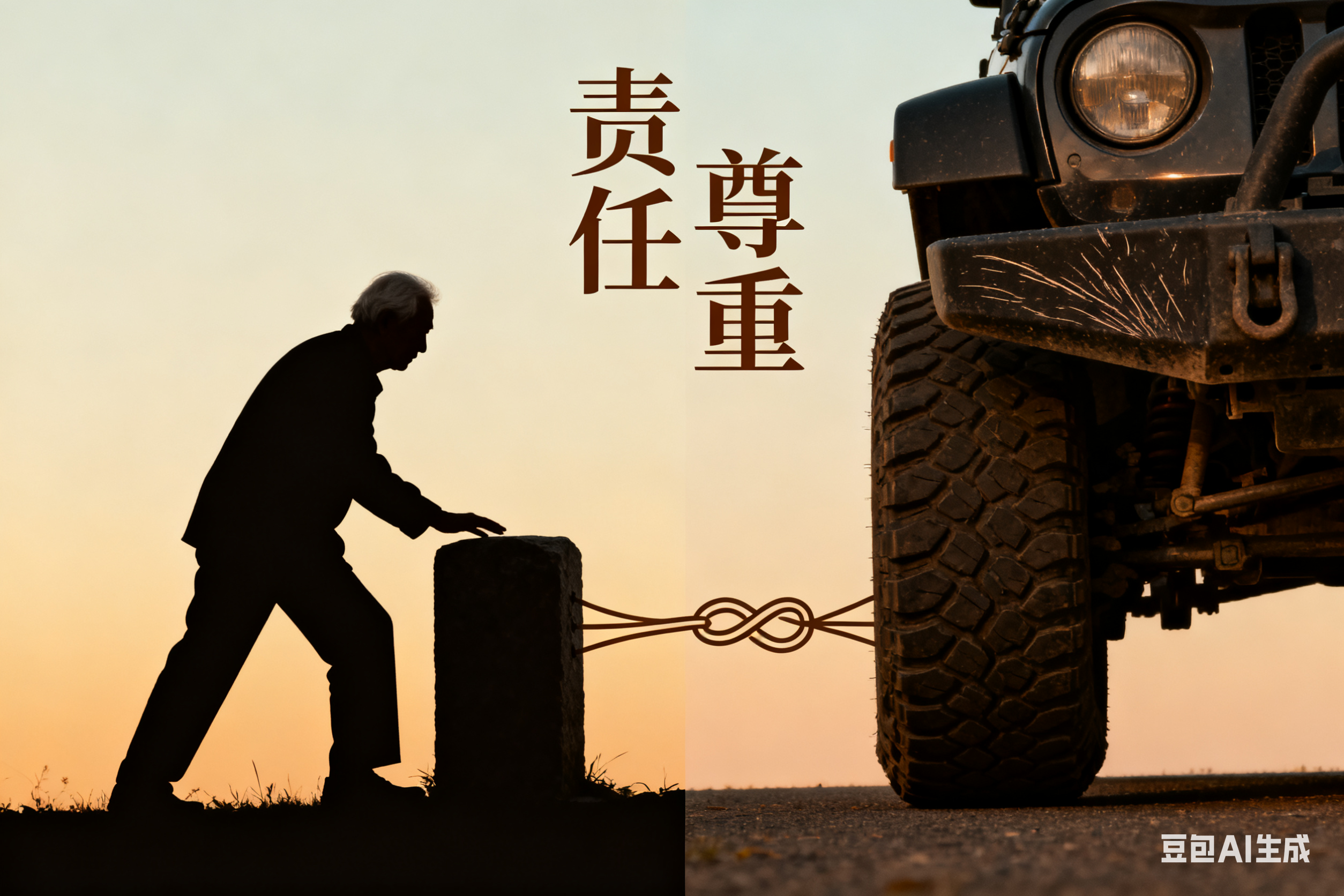 推倒石墩刮坏车底,老人推倒200斤石墩刮坏越野车底盘：一起事件背后的多面思考
