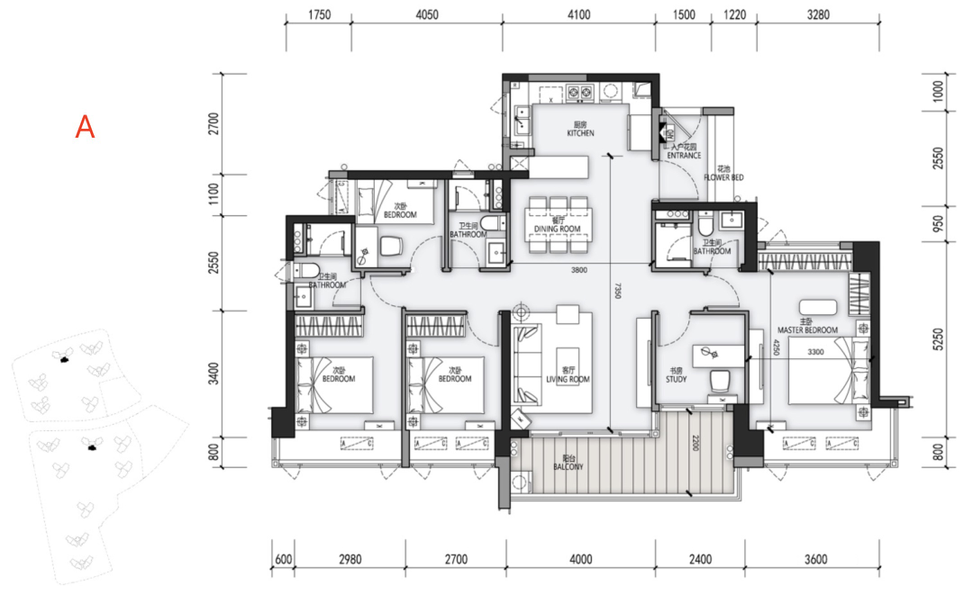 建面约143㎡的户型图