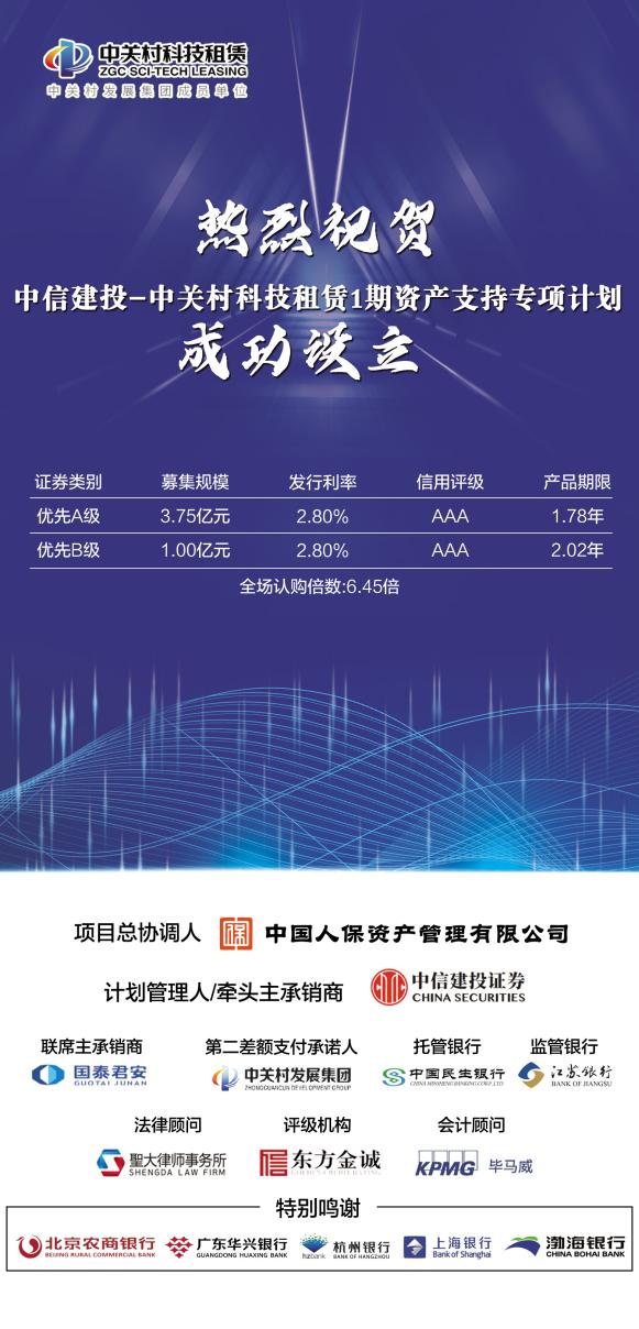 我所助力中关村科技租赁2024年第一期资产证券化产品成功设立