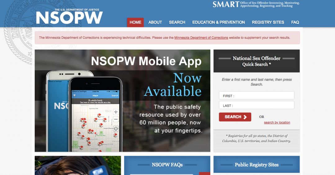 性侵犯罪者登记系统网站截图，截图来自NSOPW，版权属于作者