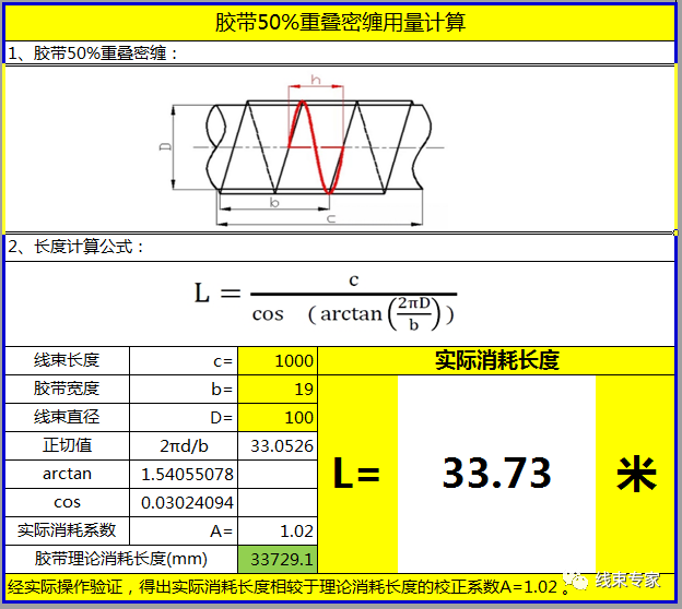 线束加工中胶带缠绕长度计算EXCEL模板的图8