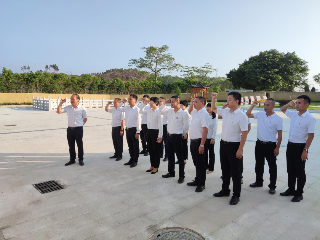 最后,在党工委书记王海寅同志的带领下,大家面对鲜红的党旗,高举右拳