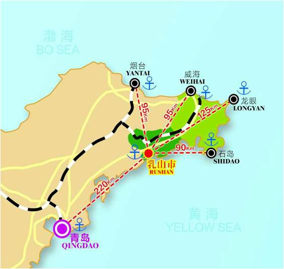 南京等主要货源地相较烟台,威海,龙眼,石岛等港口要近100公里左右