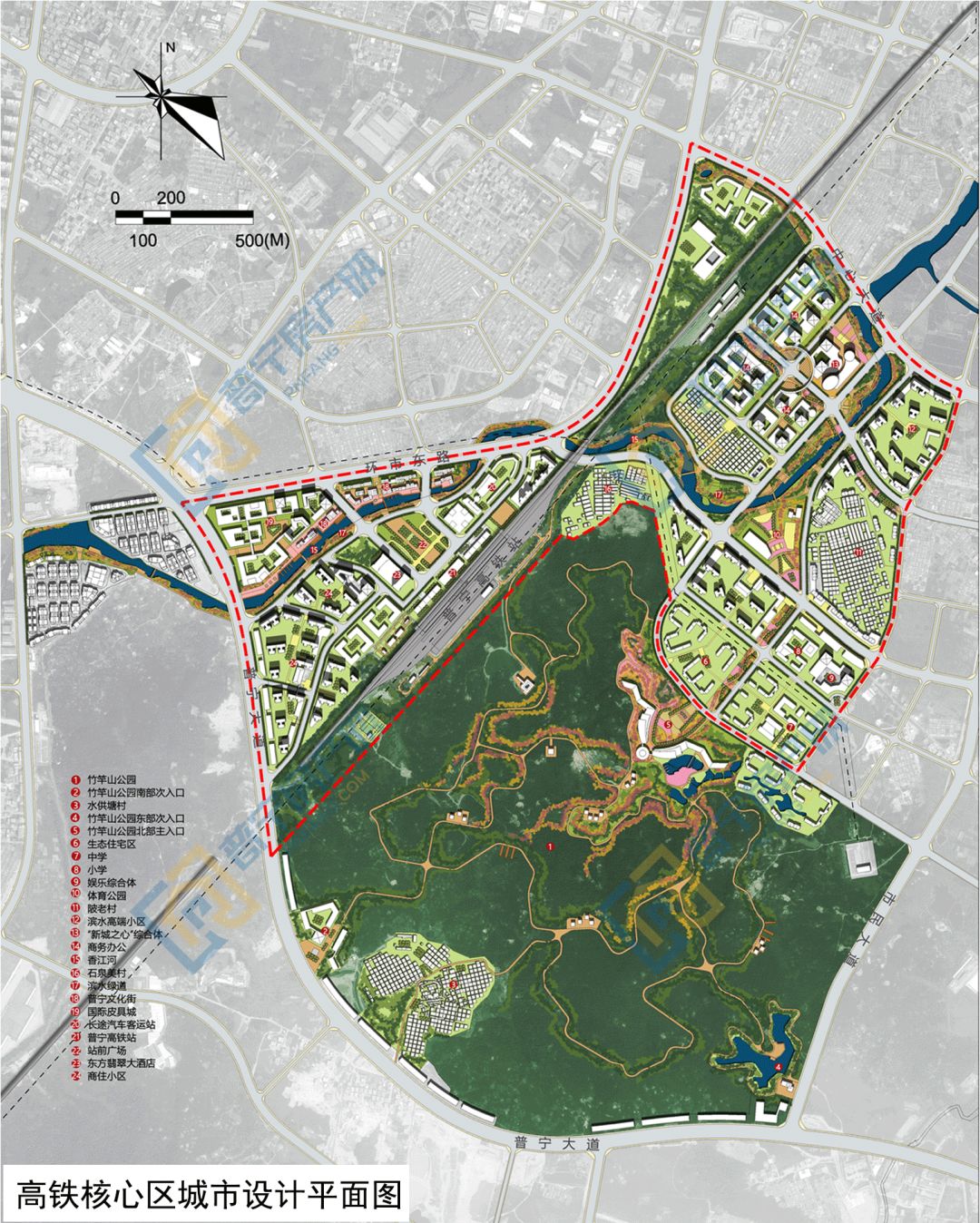 控制性详细规划及城市设计》显示,东部新城起步区位于普宁城区东牟噜