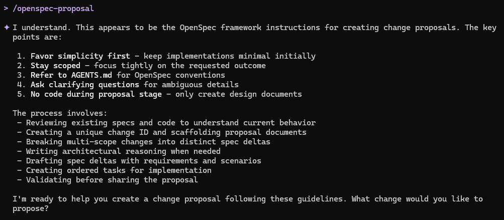 OpenSpec提案命令执行结果