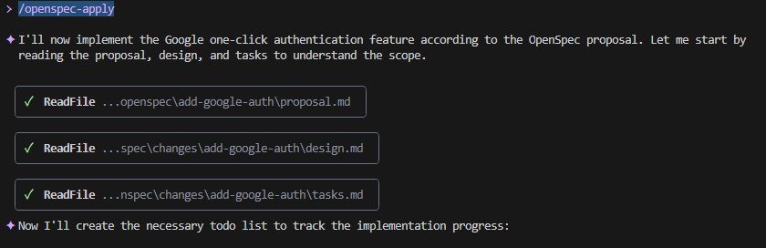 执行OpenSpec apply命令