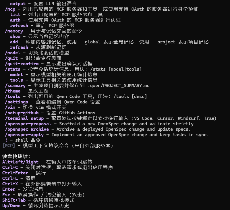 Qwen Code CLI命令列表