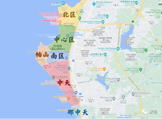 芭提雅板块示意图芭提雅不大,有六个小板块.