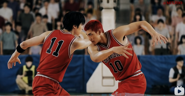 网友制作的真人版《灌篮高手》。图源：B站@mixzoo