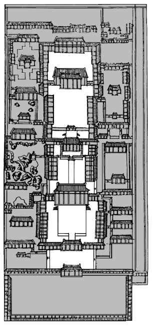 北京四合院图形成一个口字形的基本格局合是四面房屋围合在一