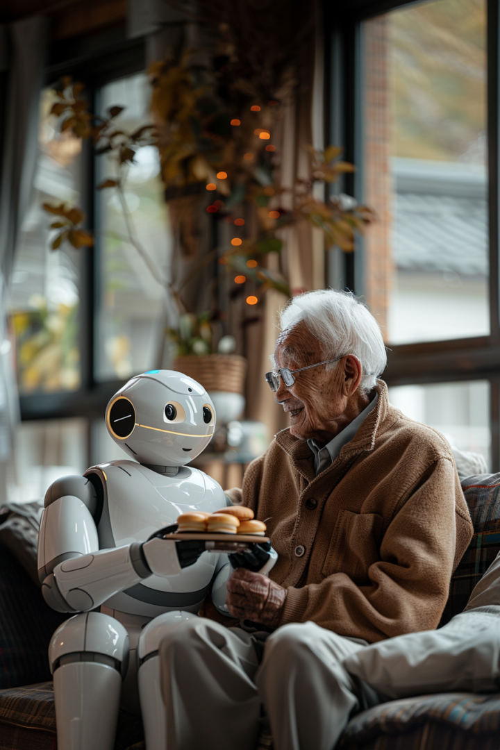 人形机器人陪护照顾老人.