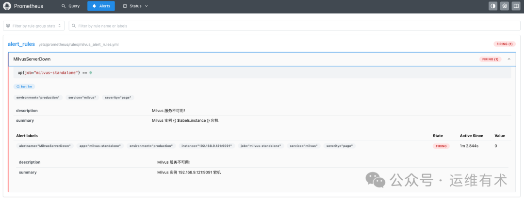 Prometheus-Alerts-milvus-standalone-firing-v341