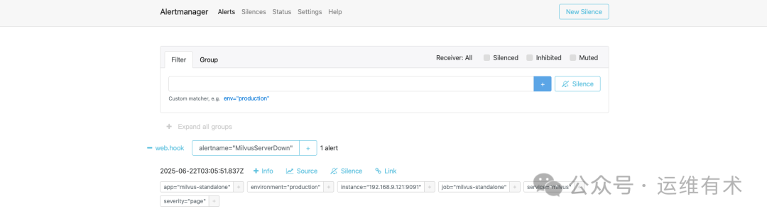 Alertmanager-milvus-standalone-down