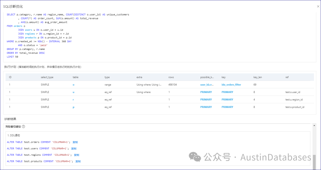 PolarDB for MySQL给出建议列式索引的优化建议