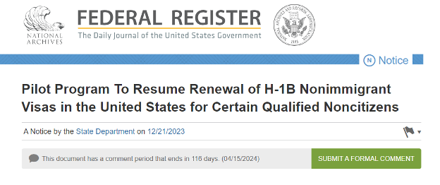 美国国务院宣布允许部分H-1B签证持有者在美国境内续签