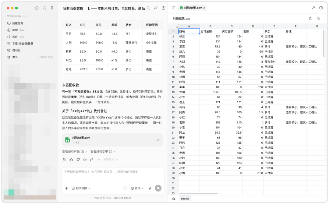 微信群接龙接了200单，她用WorkBuddy 3分钟把账算完了