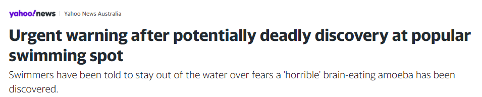 切勿下水！西澳热门游泳湖发现食脑虫，感染后致死率99%（图） - 1