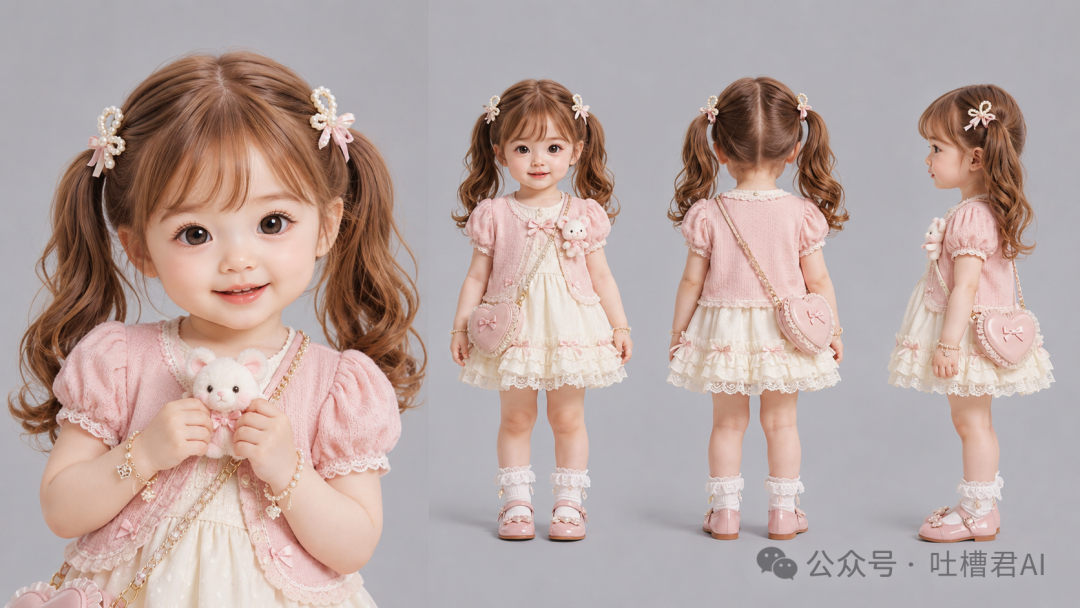 奶油粉蕾丝小千金连衣裙·童装设计展示图 Sample images