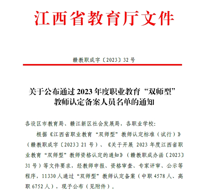 中,都昌中等专业学校共有55名教师通过 "双师型"教师资格认定,其中