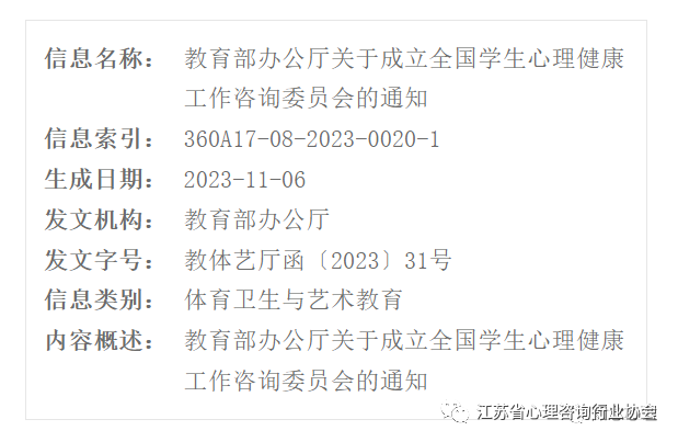 教育部办公厅关于成立全国学生心理健康工作咨询委员会的通知(图1)